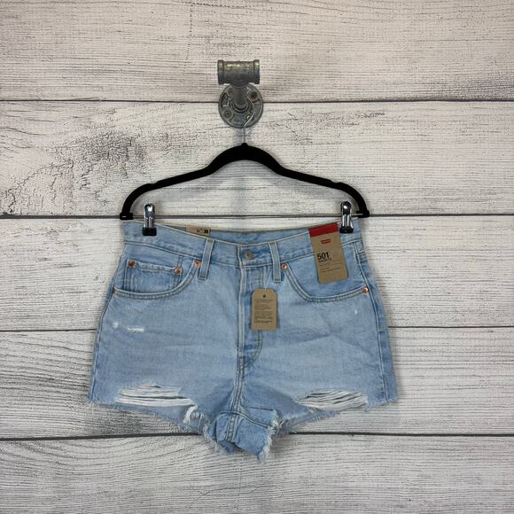 Levi's Women's 501 Light Wash Distressed High Waisted Denim Shorts Size 30 - Picture 1 of 10